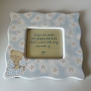 Russ Ceramic Picture Frame Fits 3.5"x4" Photo Bedtime Bears  & Stars Blue VTG